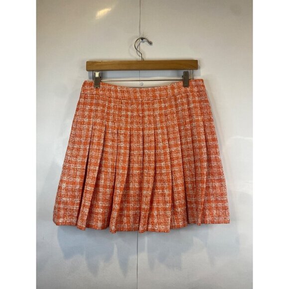 Zara Women's Orange Pleated Tweed Mini Skirt Blogger Fave Size Medium New - Picture 4 of 7